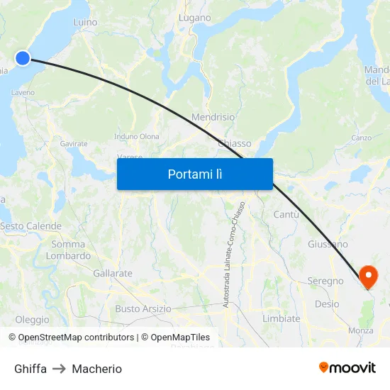 Ghiffa to Macherio map