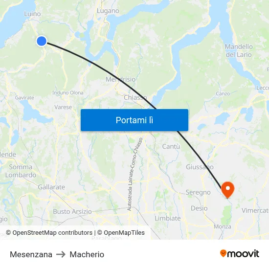 Mesenzana to Macherio map