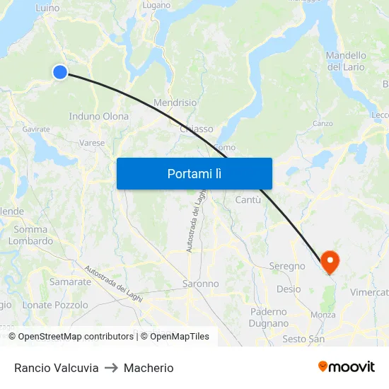 Rancio Valcuvia to Macherio map