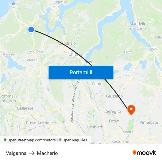 Valganna to Macherio map