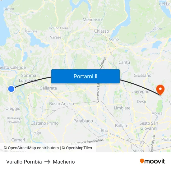 Varallo Pombia to Macherio map