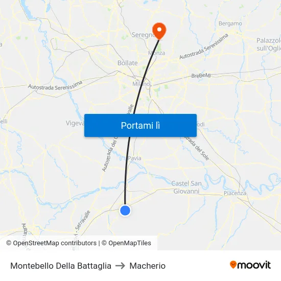 Montebello Della Battaglia to Macherio map