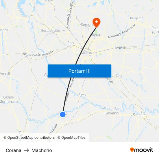 Corana to Macherio map