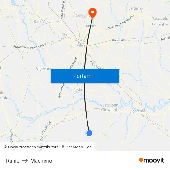 Ruino to Macherio map
