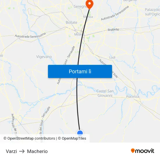 Varzi to Macherio map