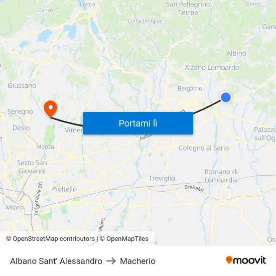 Albano Sant' Alessandro to Macherio map