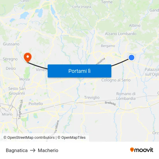 Bagnatica to Macherio map