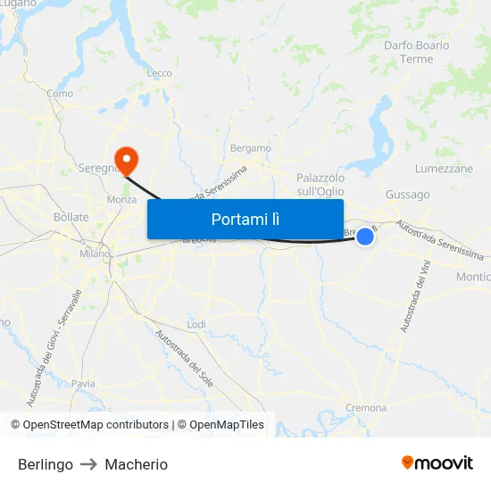 Berlingo to Macherio map