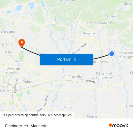 Calcinate to Macherio map