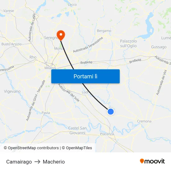 Camairago to Macherio map