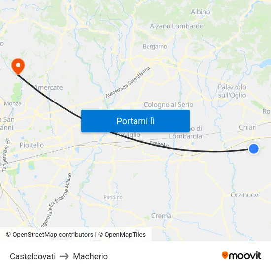 Castelcovati to Macherio map