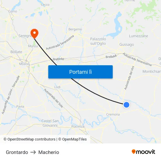 Grontardo to Macherio map