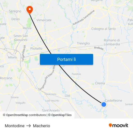 Montodine to Macherio map