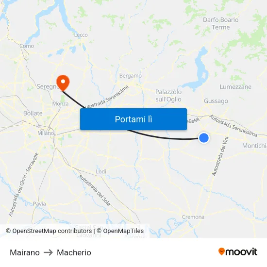 Mairano to Macherio map