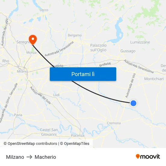 Milzano to Macherio map