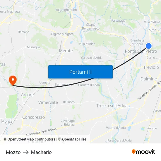 Mozzo to Macherio map