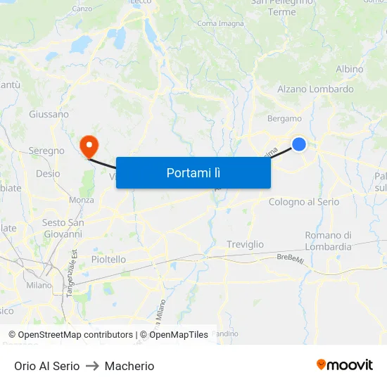 Orio Al Serio to Macherio map