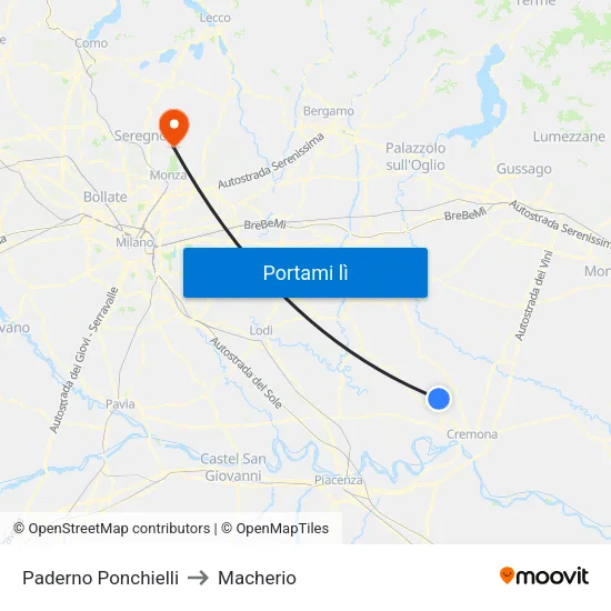 Paderno Ponchielli to Macherio map