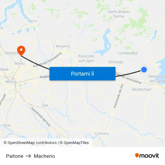 Paitone to Macherio map