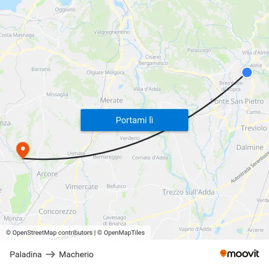 Paladina to Macherio map
