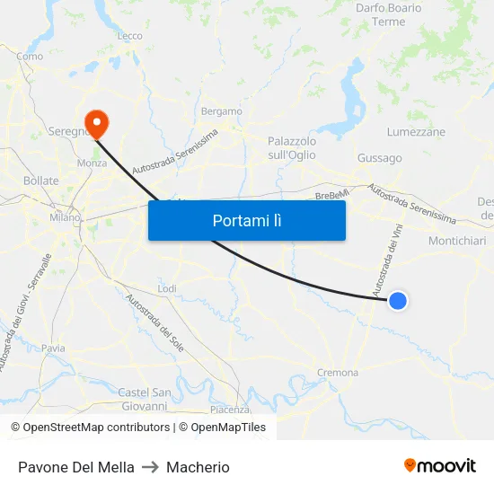Pavone Del Mella to Macherio map