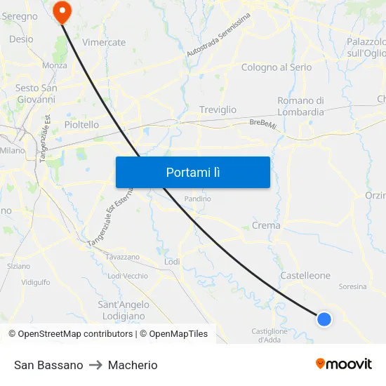 San Bassano to Macherio map