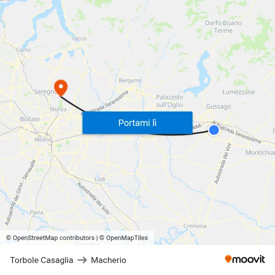 Torbole Casaglia to Macherio map