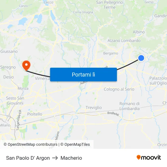 San Paolo D' Argon to Macherio map