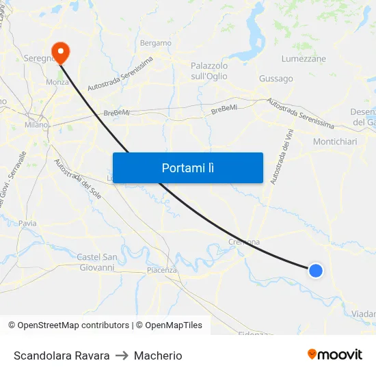 Scandolara Ravara to Macherio map