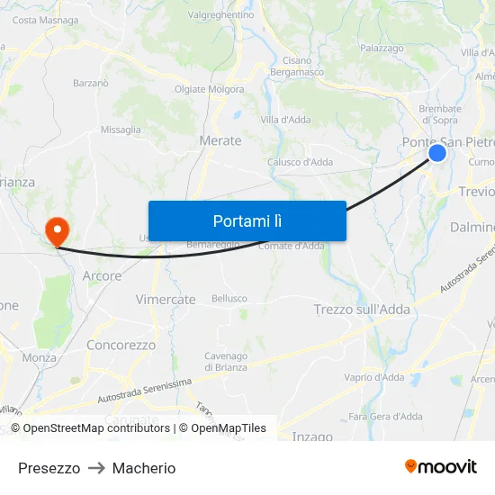 Presezzo to Macherio map