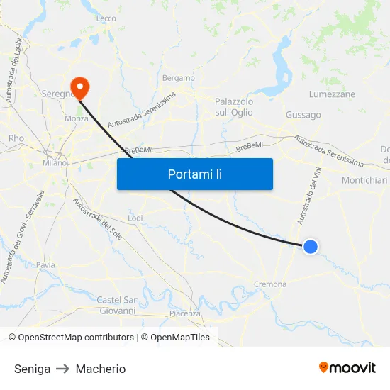 Seniga to Macherio map