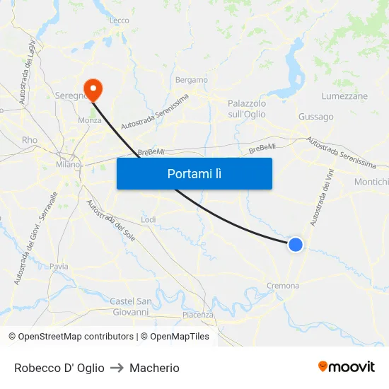 Robecco D' Oglio to Macherio map