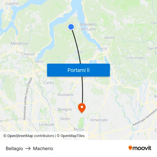 Bellagio to Macherio map