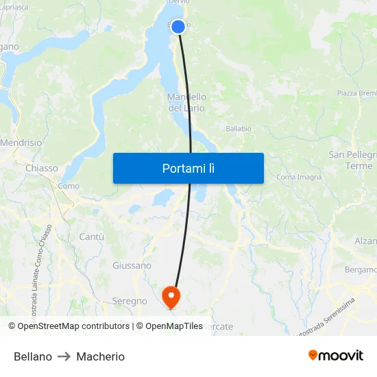 Bellano to Macherio map