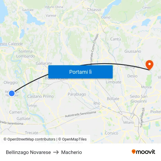 Bellinzago Novarese to Macherio map