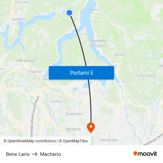 Bene Lario to Macherio map