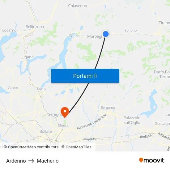 Ardenno to Macherio map