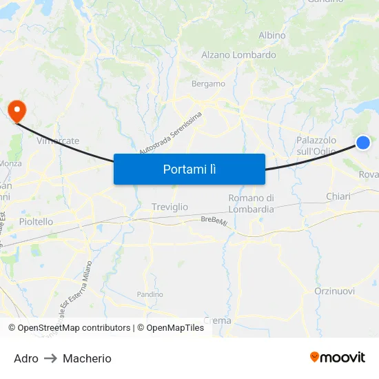 Adro to Macherio map