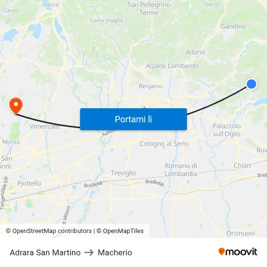 Adrara San Martino to Macherio map