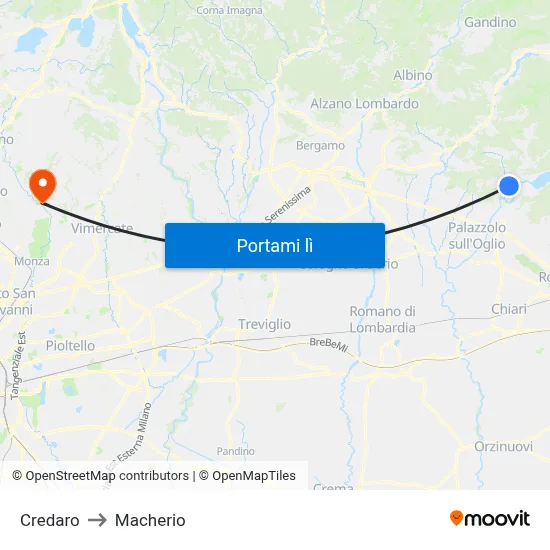 Credaro to Macherio map