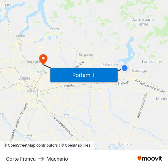 Corte Franca to Macherio map