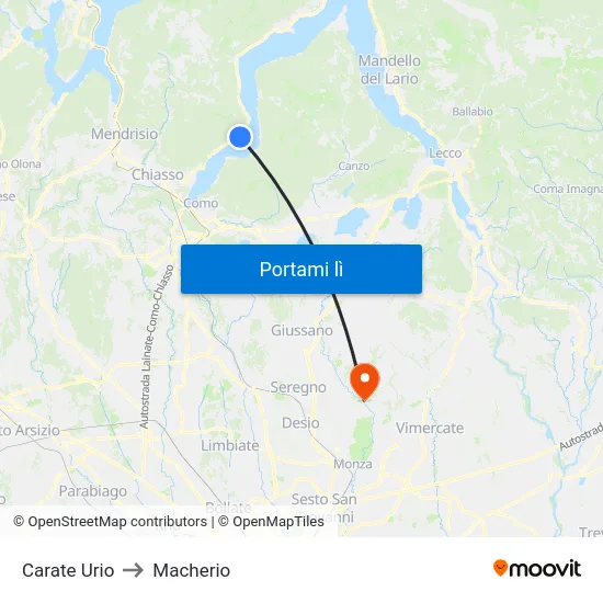 Carate Urio to Macherio map