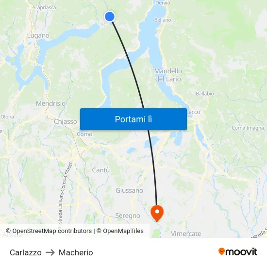 Carlazzo to Macherio map