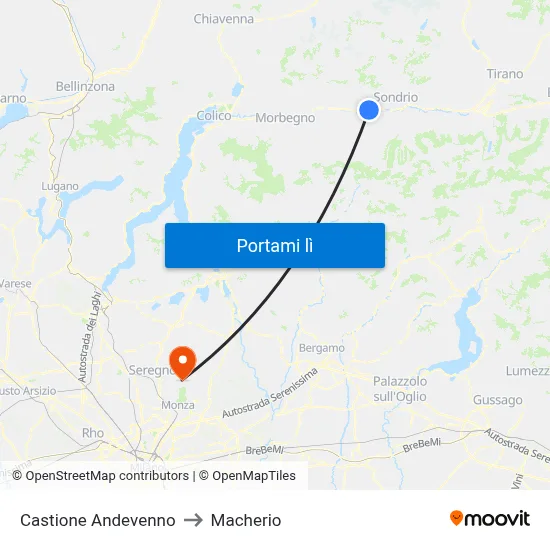 Castione Andevenno to Macherio map