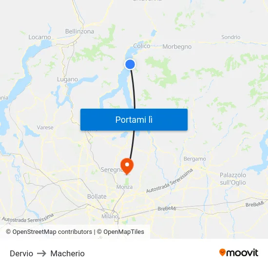 Dervio to Macherio map