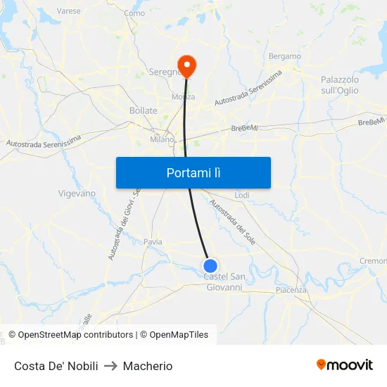 Costa De' Nobili to Macherio map