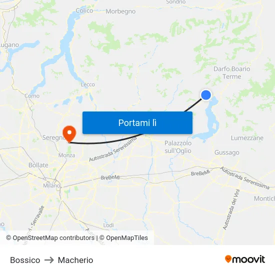 Bossico to Macherio map