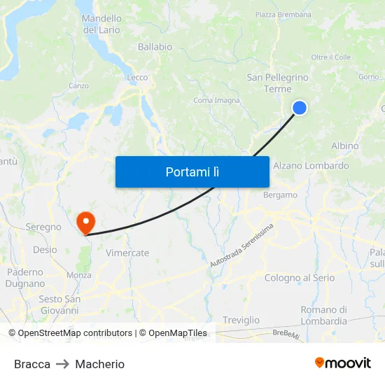 Bracca to Macherio map