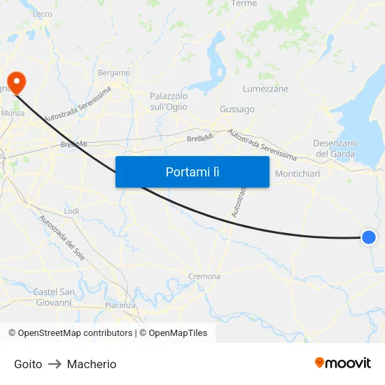 Goito to Macherio map