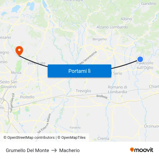 Grumello Del Monte to Macherio map